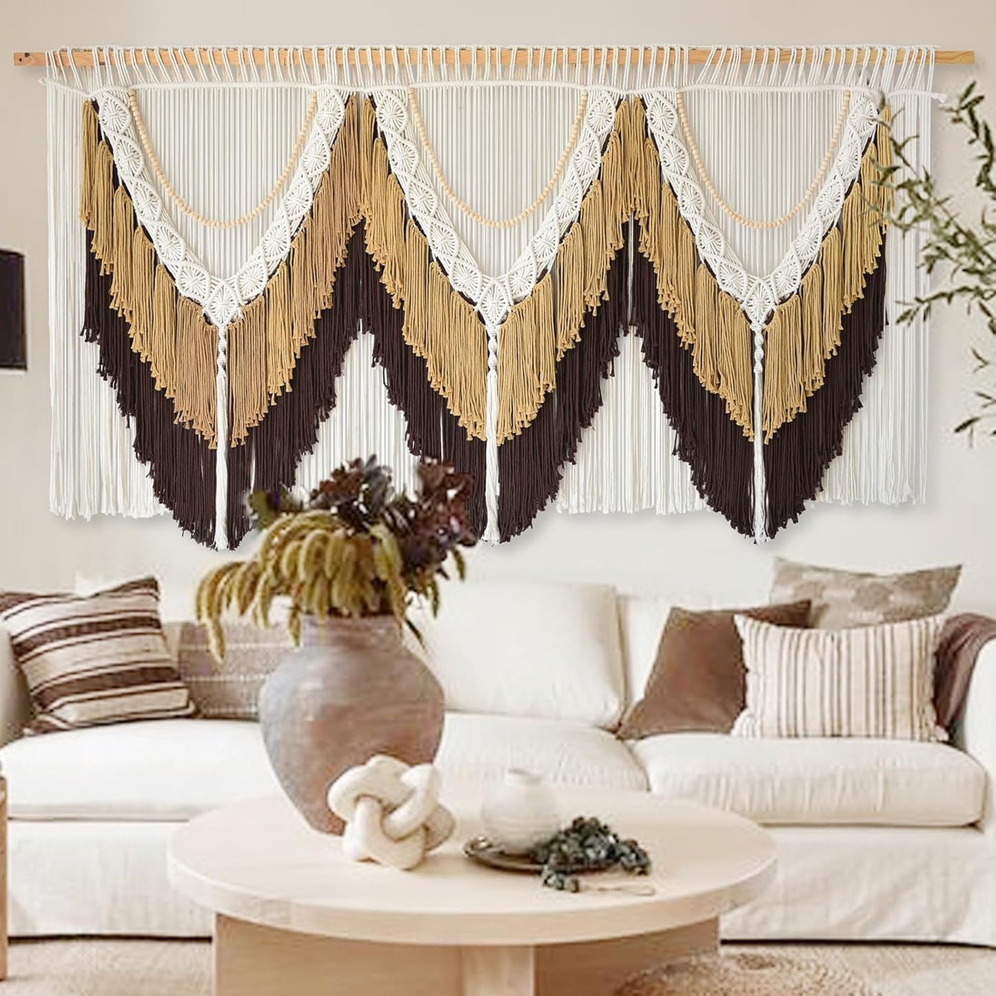 IOWER Macrame Wall Hanging Boho Wall Art - Extra Large 75" W x 35" L - Wedding Background Decor for Living Room Bedroom - Modern Craftsmanship