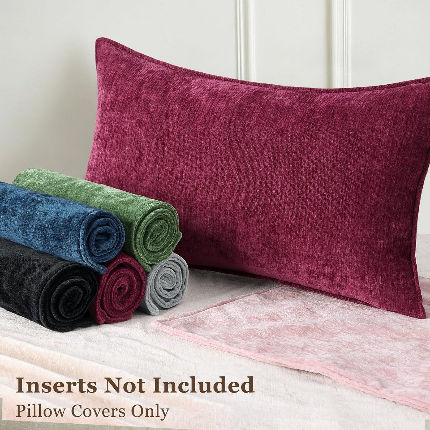 decorUhome Christmas Couch Throw Pillow Covers 20x20 Set of 2, Decorative Soft Euro Neutral Chenille Pillow Covers with Elegant Design for Sofa Bed Living Room Home Decor, Rhododendron