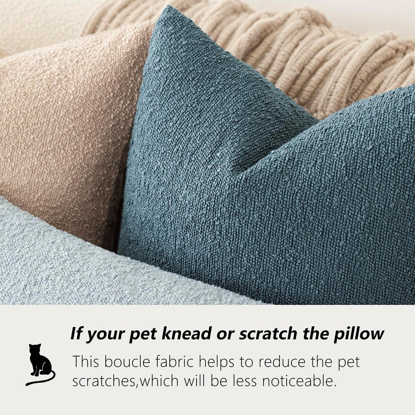 Foindtower Decorative Textured Boucle Throw Pillow Covers Accent Solid Pillow Cases Neutral Soft Cozy Couch Cushion Case for Chair Sofa Bedroom Living Room Home Decor 16x16 Inch,1PC,Misty Blue