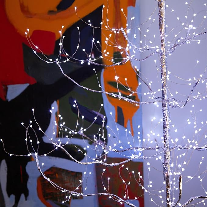 4 Ft Silver Fairy Light Tree Artificial Tree Bedrom Décor Indoor Tree, 390 Cool White LED Lights