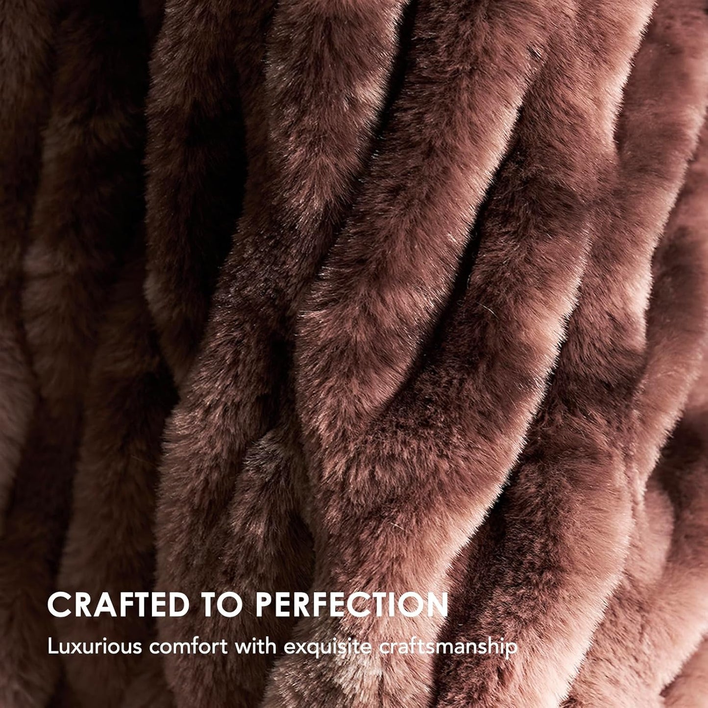 EVERGRACE Luxurious Soft Faux Rabbit Fur Throw Blanket, Cozy Fuzzy Plush Warm Throws for Couch Bed Sofa Chair Home Decor, Ruched Bubble Fluffy Blanket with Reversible Velvet, 50" x 60", Mocha Brown