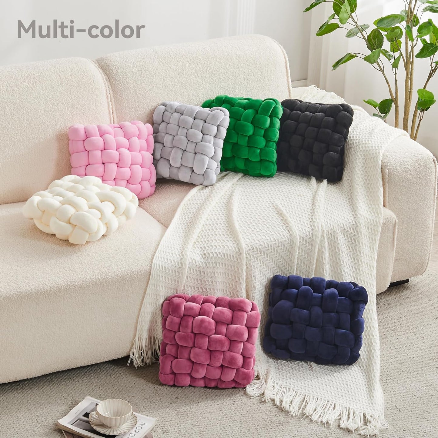 JELLYMONI Green Square Knot Throw Pillow, Small Size Home Decorative Pillow, Decorative Ins Throw Pillow, Soft Velvet Knotted Decor for Room and Couch (S- 11.8"×11.8"×3.5", Green)