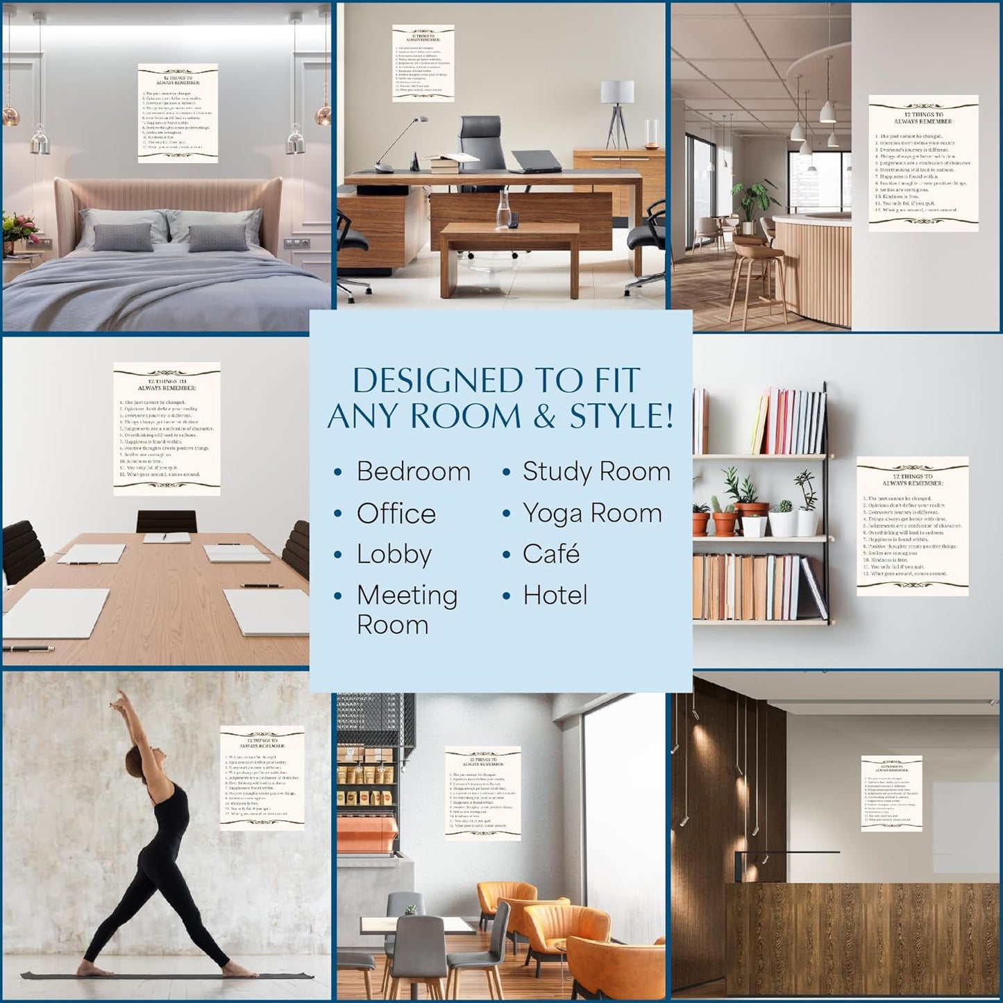 Inspirational Wall Art – 12 Things To Always Remember Quote Print – 8x10 Motivational Poster with – Positive Affirmation Home Office Decor & Thoughtful Gift Idea. (8x10 Brown Frame)