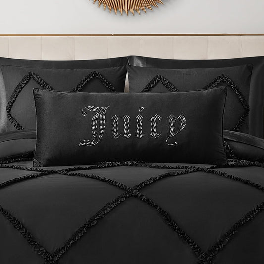 Juicy Couture Rectangle 1-Piece Decorative Accent, Premium Reversible Throw Pillow, Living Room and Bedroom Décor, 16"x36", Velvet Rhinestone Black