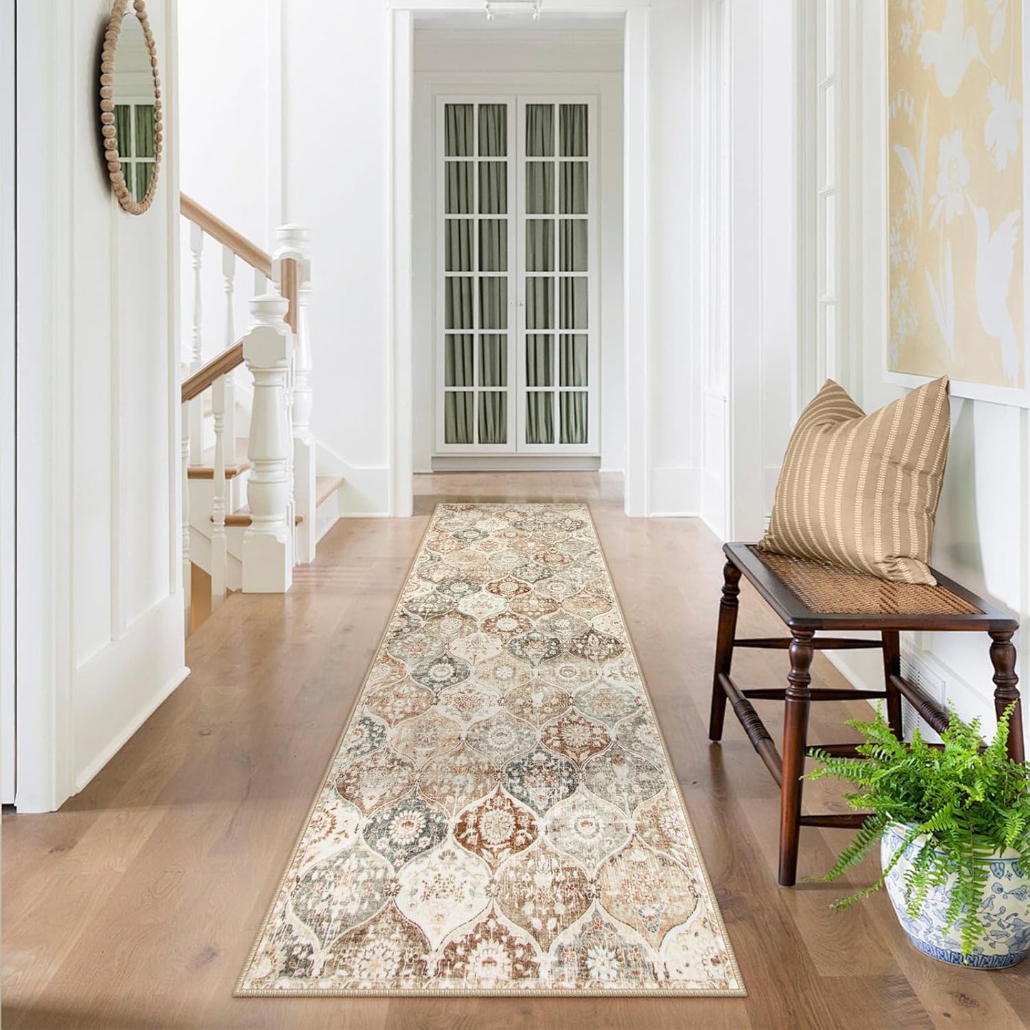 Lahome Moroccan Hallway Rug, 2'5''x8' Kitchen Runner Rugs Non Skid Washable Runners for Hallways, Ultra-Thin Oriental Carpet for Entryway Laundry Room Bedroom Bathroom, Khaki