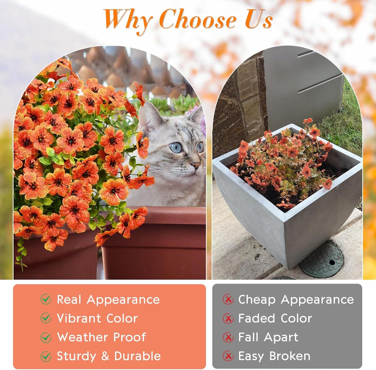 Fall Decor, Fake Mums, Fall Flowers, UV Resistant Artificial Mums for Outdoors, 36 Bundles Faux Mums for Outside, Fall Flowers Plants Artificial for Decoration For Home Porch Thanksgiving,Orange Red