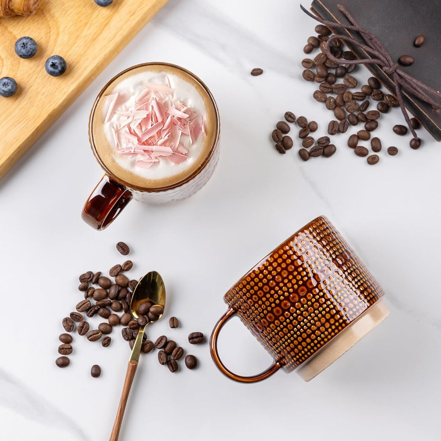 GBHOME 12OZ Stackable Coffee Mugs, Ceramic Coffee Mugs with Texture Patterns for Man,Woman,Dad,Mom, Modern Coffee Mugs Set of 4 for Latte/Cappuccino/Cocoa. Dishwasher&Microwave Safe