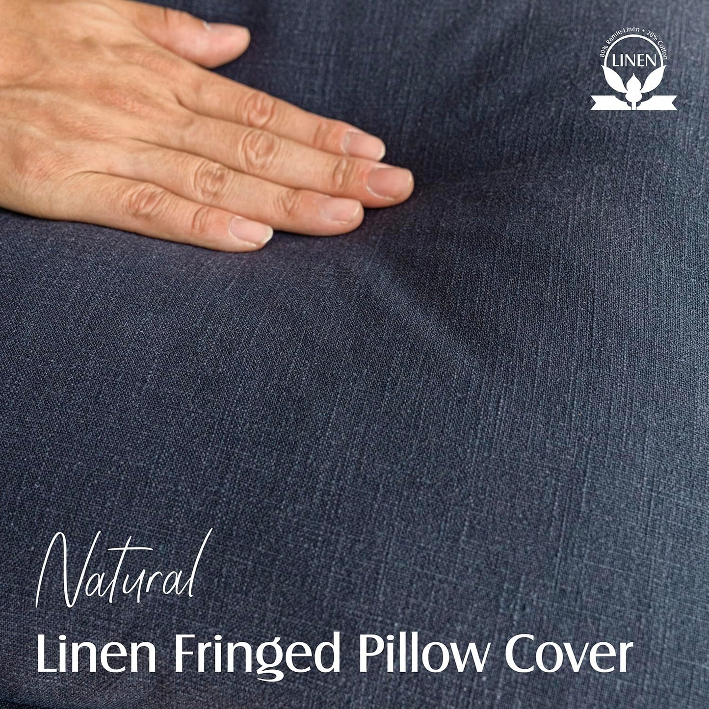 Foindtower Decorative Linen Fringe Throw Pillow Covers Cozy Boho Farmhouse Cushion Cover with Tassels Soft Accent Pillowcase for Chair Sofa Bed Living Room Home Decor, 22×22 Inch, 1PC, Navy Blue