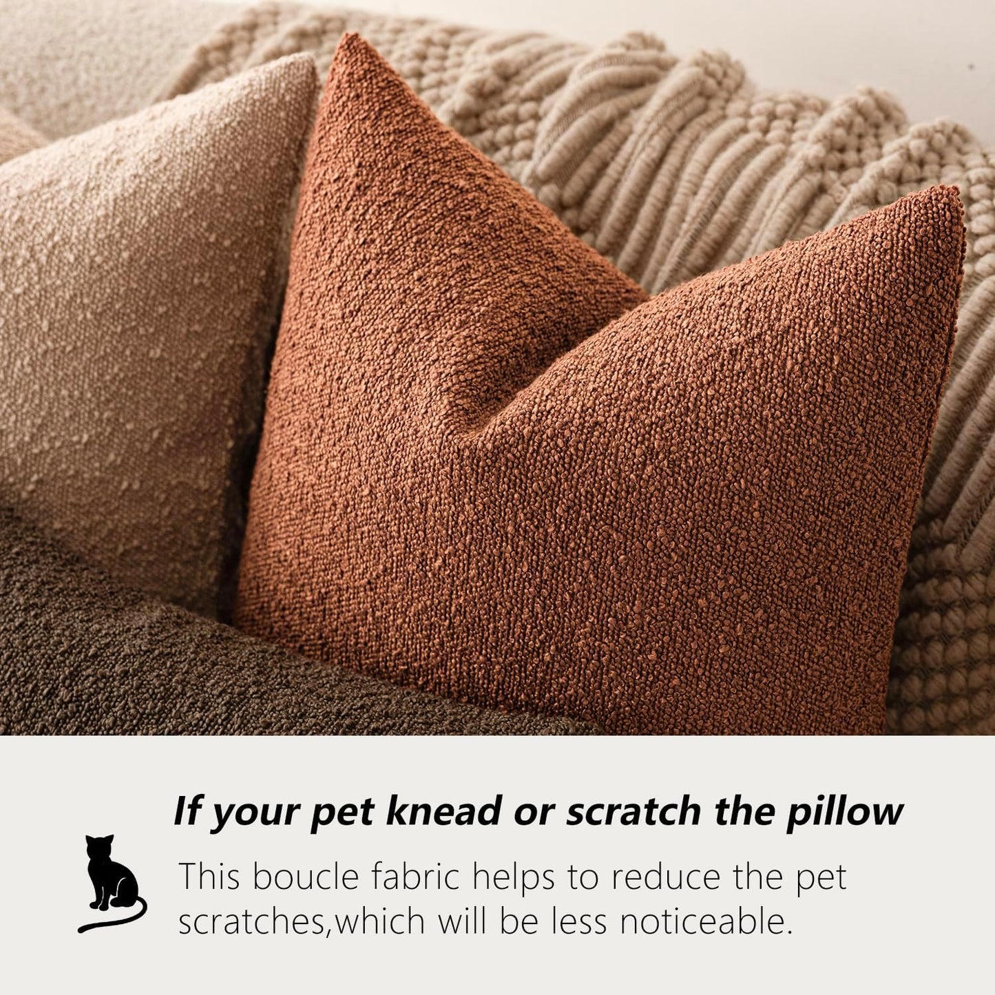 Foindtower Decorative Textured Boucle Throw Pillow Covers Accent Solid Lumbar Pillow Cases Soft Cozy Couch Cushion Case for Chair Sofa Bedroom Living Room Home Decor 12x20 Inch,1PC,Burnt Orange Hazel