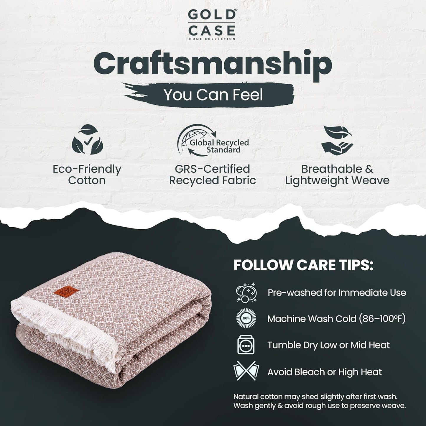 Gold Case Throw Blanket for Bed - 100% Recycled Turkish Cotton Blanket - Retro Lightweight Soft Throw Blankets for Bed & Living Room - Twin Size Cozy Blankets - 71x90 - Beige