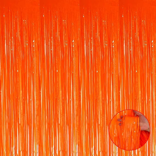 4 Pack Orange Foil Fringe Curtain Backdrop, 3.3Ft x 9.8Ft Metallic Tinsel Streamers Curtains Photo Booth, Wedding, Thanksgiving, Birthday, Christmas, Halloween Party Decor, Macaron