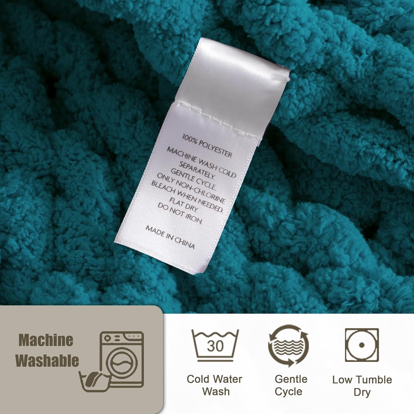 Chunky Knit Throw Blanket 60"X 80", 100% Handmade with Soft Chenille Yarn, 6.7lbs Thick Cable Knitted Blankets, Large Rope Knot Crochet Throws for Couch Sofa Bed Home Decor, Teal