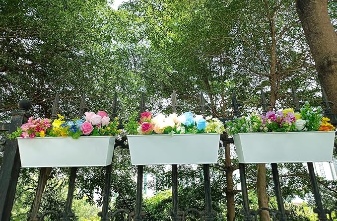 3 Pcs Large Hanging Flower Pots for Railing or Fence 16 Inch Railing Planter Box for Any Balcony Porch or Deck Countryside Style Window Planter Boxes Are Perfect to Herbs & Flowers (White-5pcs)