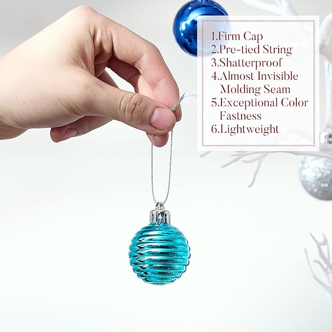 Valery Madelyn 1.57 Inches Small Christmas Tree Decorations Ornament Set for Fall Halloween, 24ct Navy Blue and Silver Shatterproof Hanging Ball Ornaments Holiday Party Decor