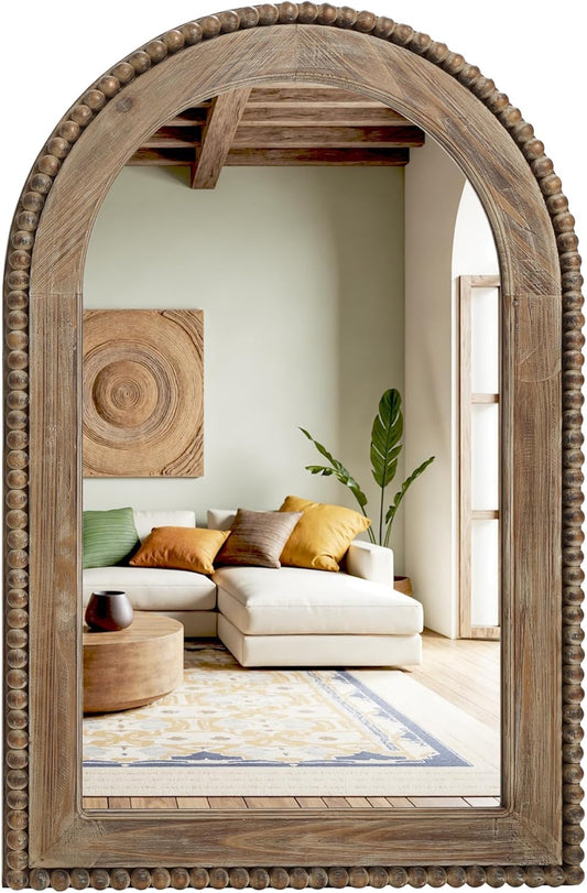 LuxenHome Arch Wall Mirror, 26"x40" Wood Framed Wall Mirrors, Farmhouse Decorative Wooden Mirror, Accent Entryway Wall Mirror, Wall Mounted Mirror Living Room Wall Decor