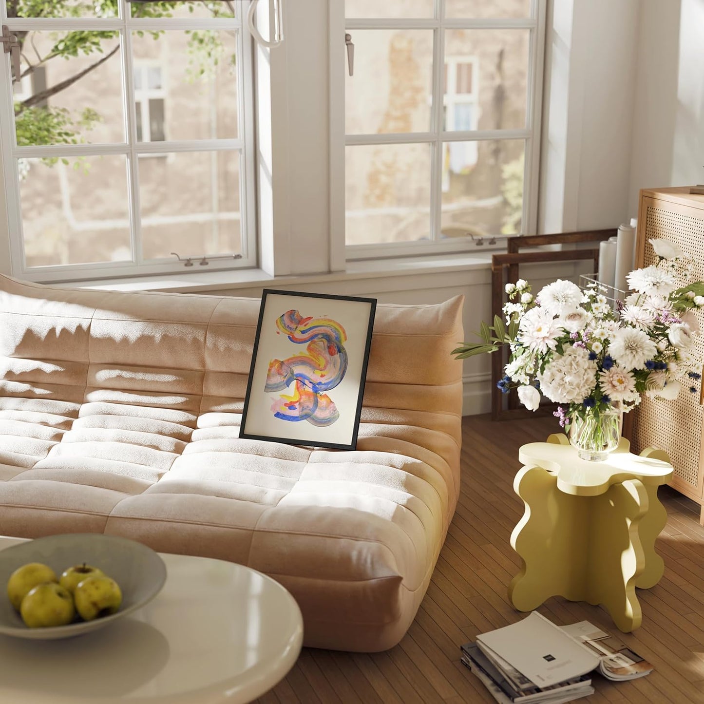 HAUS AND HUES Colorful Abstract Wall Art - Minimalist Retro Picture for Living Room Decor, Red and Pink Modern Wall Art Painting (Abstract Watercolor Swirls, Black Frame, 12x16)