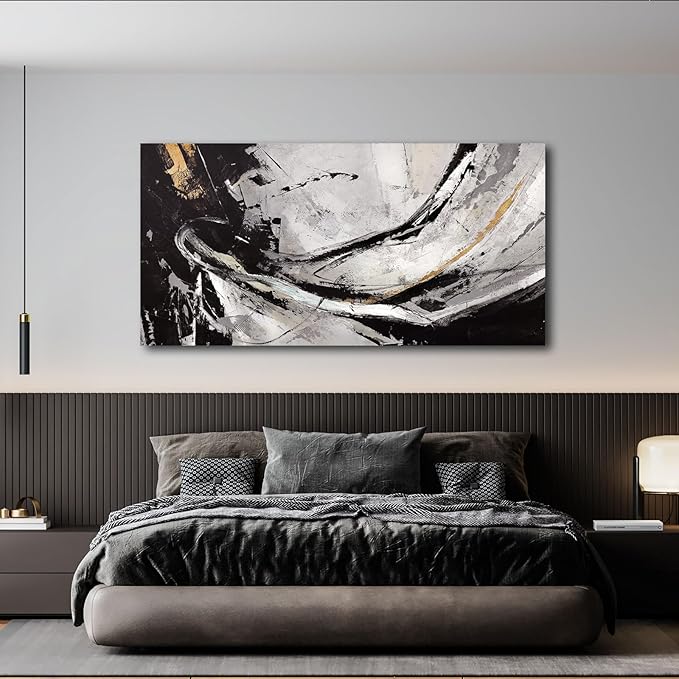 XIANSHOU Abstract Canvas Wall Art Gold Decoration Black Art for Living Room Bedroom Kitchen Home Wall Decor 29x58 Inch