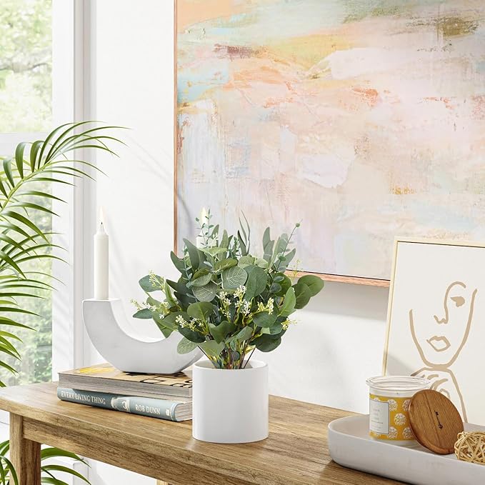 120 Pcs 4 Kinds Mixed Eucalyptus Leaves Stems Bulk Artificial Silver Dollar Leaves Picks Dried Eucalyptus Bundle Faux Spray for Wedding Vase Bouquet Floral Arrangement