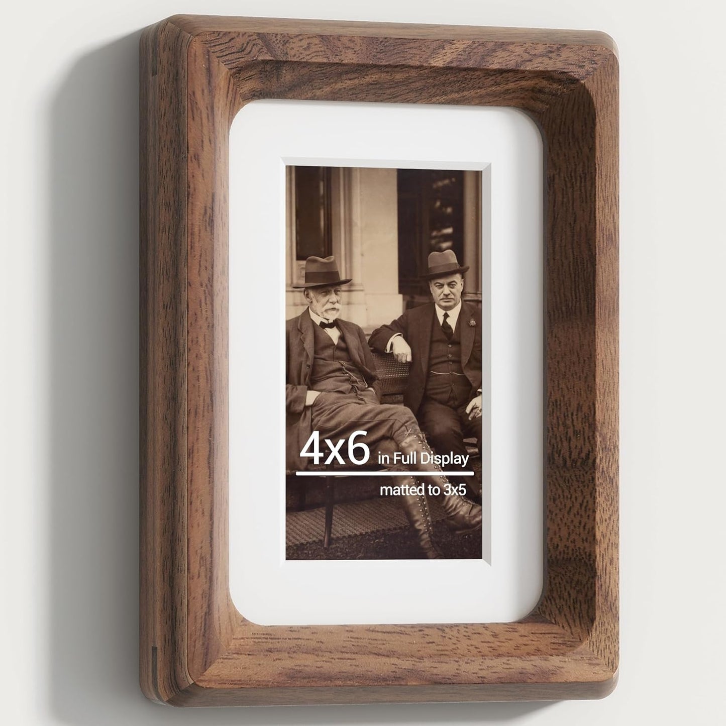 Heimlove 4x6 Picture Frames Natural Walnut,Original Wood Hand Make Crafted Photo Frame with Mat to 3 x 5 Graduation Picture Display,Family Picture,Wedding Picture Tabletop & Wall Decoration