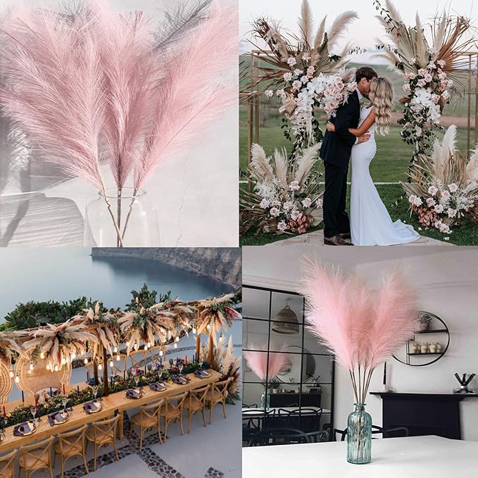 38" Faux Pampas Grass - 10 Stem Tall Pink Decor Artificial Fluffy Pampas Grass for Boho Home Wedding & Mothers Day