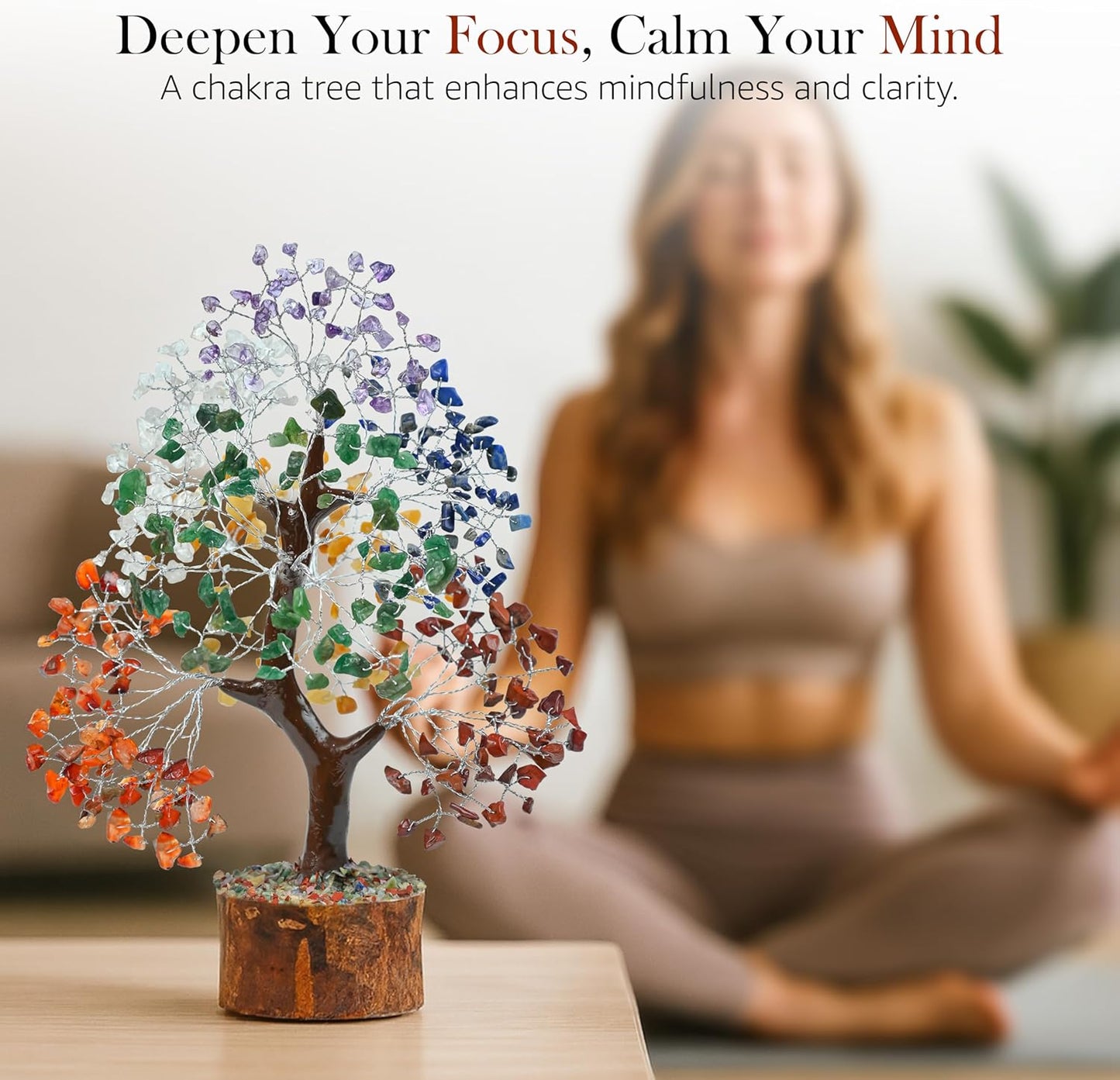 Crocon Seven Chakra Gemstone Tree Feng Shui Figurine Money Bonsai Good Luck Reiki Healing Crystals Balancing Decoration Ornament Sculpture Wealth Prosperity Table Room Decor Gift Size 10-12"