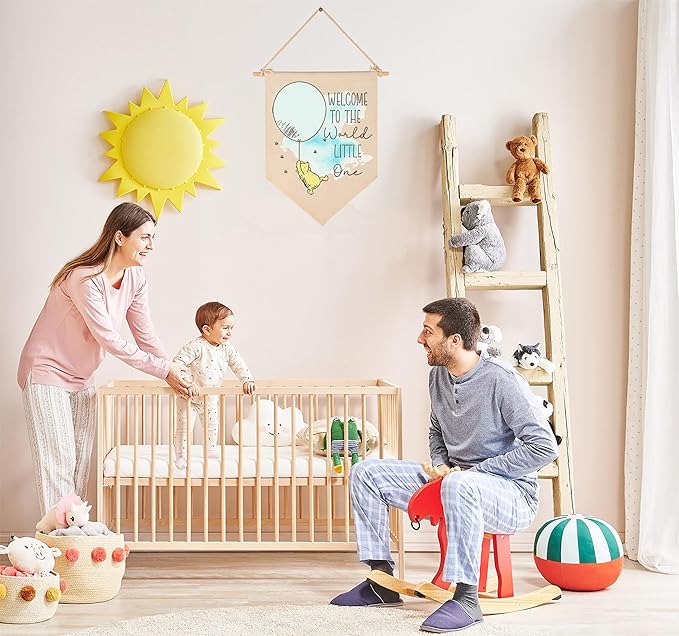 Welcome To The World Little One-Baby Announcement Decor-Congratulations Newborn Gift-Baby Gift Shower-Flag Decor Gift For Baby Boys Girls Newborn-Banner Wall Sign Gifts For Nursery Infant Room