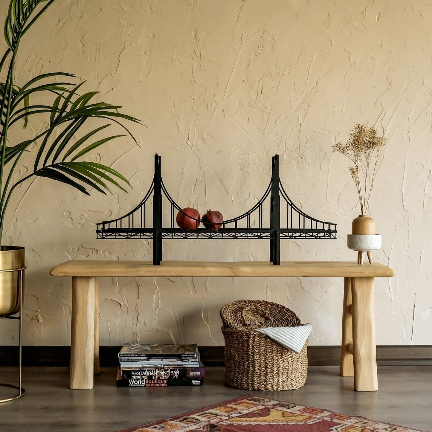 Metal Bridge Shelf – Iron Floating Shelf for Wall or Desk Use – Decorative Storage Rack for Books, Plants & Home Decor – Wall-Mounted or Tabletop Display (Warsaw Black)