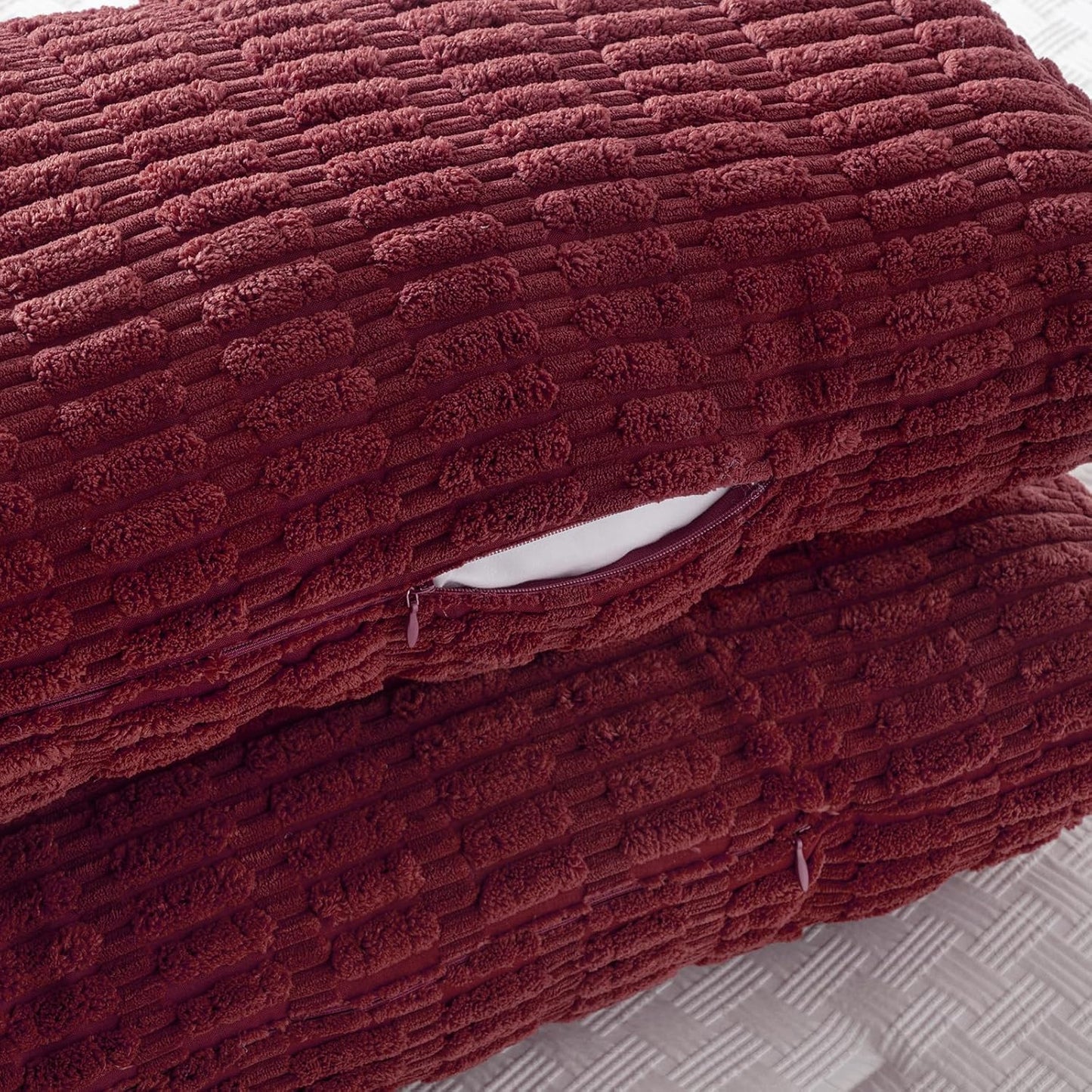 Fancy Homi Burgundy Long Body Lumbar Decorative Throw Pillow Covers 20x54 Inch for Bed Couch Bedroom Bench, Soft Corduroy Rectangle Solid Pillow Case, Rustic Farmhouse Boho Room Decor