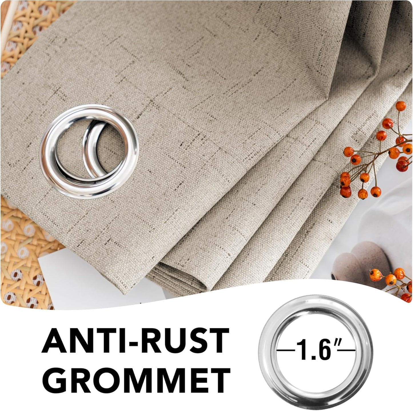 H.VERSAILTEX Linen Blackout Curtains Durable Thick Textured Linen Look 100% Blackout Patio Door Curtain Anti Rust Grommet Extra Wide Sliding Door Curtain Panel, Cobblestone, W100 x L96 inch