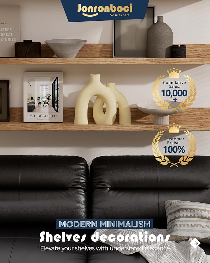 Hug Donut Decorative Vase Set - Beige Vase, Modern Nordic Boho Style Vases Home Decor, Matte Ceramic Decorations for Living Room Shelf, Bookshelf Mantle Entryway Table or Console Décor (Beige)