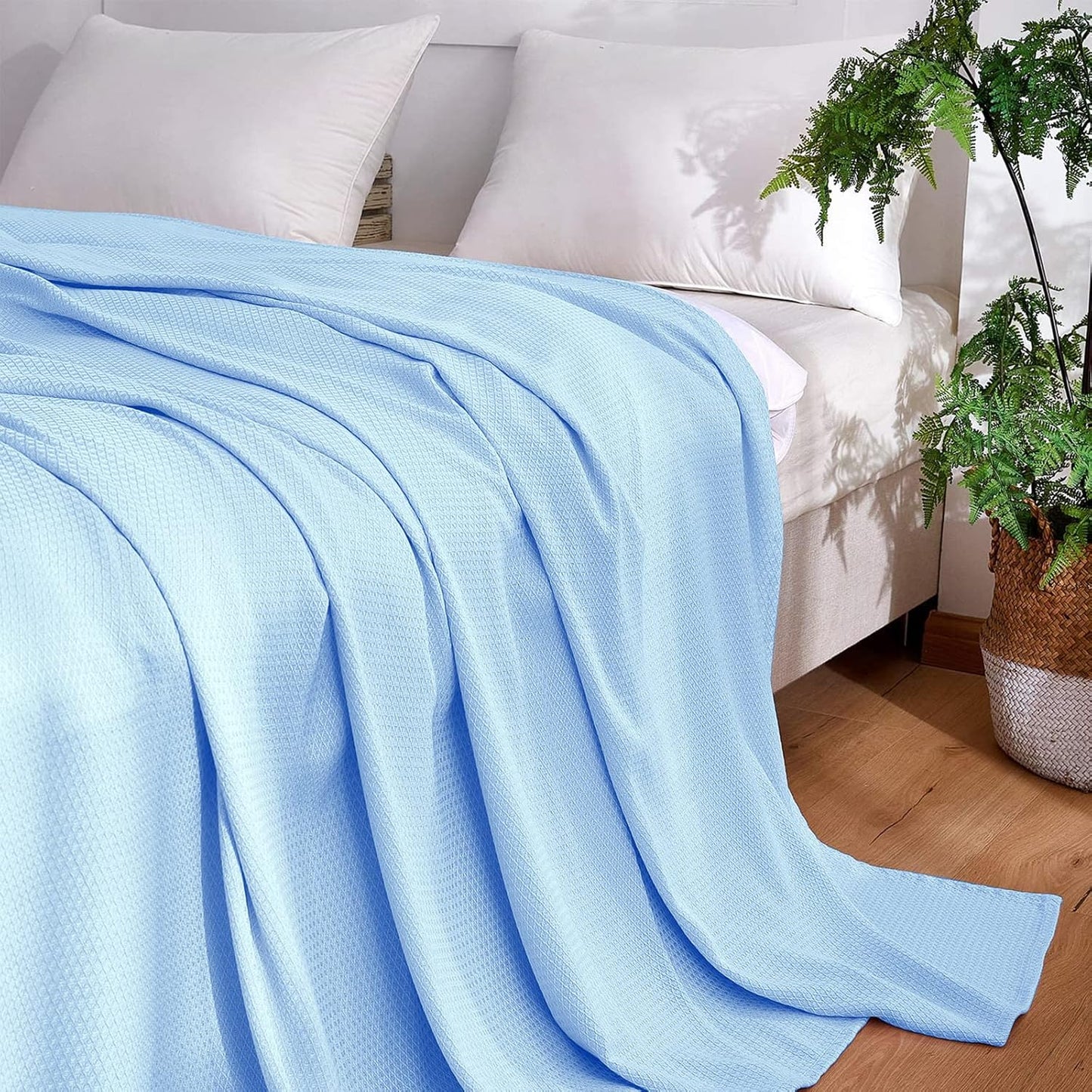 DANGTOP Cooling Blankets for Hot Sleepers, 100% Rayon Absorbs Body Heat to Keep Cool on Warm Night, Ultra-Cool Lightweight Blanket(90x90 inches, Blue)