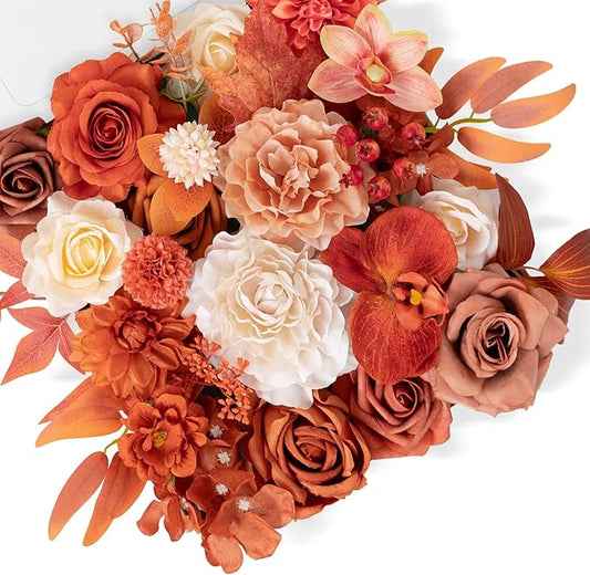 TINGE TIME Roses Artificial Flowers Orange Faux Flowers Bulk for DIY Bridal Wedding Bouquets Baby Shower Fall Centerpiece Table Home Decorations