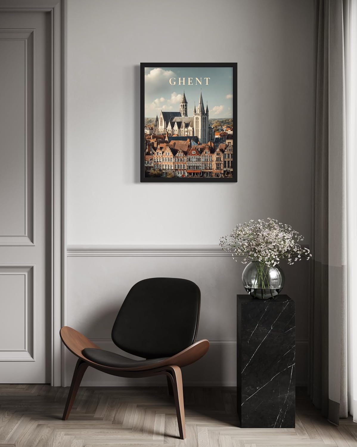 Ghent, Belgium Art Print Poster, Europe Vintage City Retro Photography Skyline Travel Bedroom Bathroom Living Room Decor 183 (Ghent, Belgium, 11 x 14 inches, Black Frame)