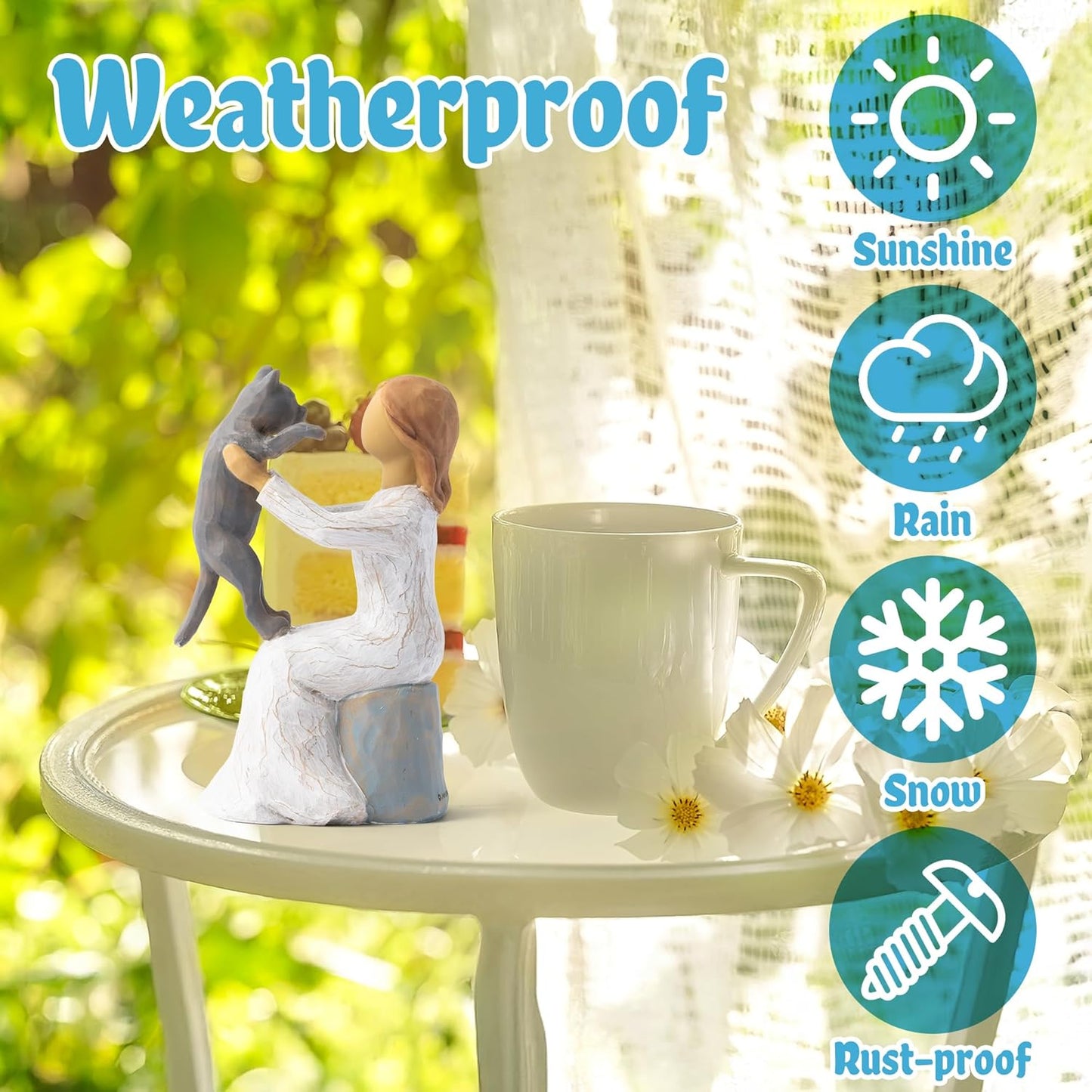 Love My Cat Figurines Statue - Cat with Angel Hand-Painted Sculpted Statue Table Topper Decor for Pet Lover Home Room Office Desktop Christmas Birthday Party Favor Housewarming Friendship Gift