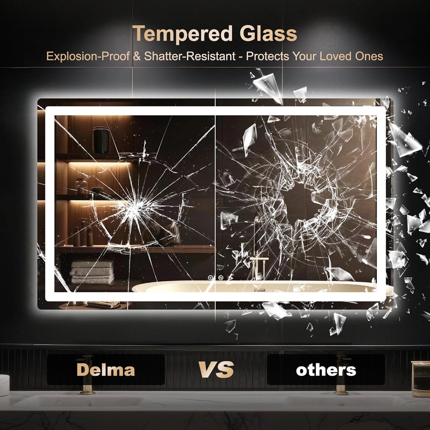 Delma LED Bathroom Mirror with Lights, 30x50 Vanity Mirror for Bathroom Wall, Anti-Fog, Dimmable, Front Lit & Backlit, Memory Function, Shatterproof Tempered Glass, 3 Color Modes(Horizontal/Vertical)