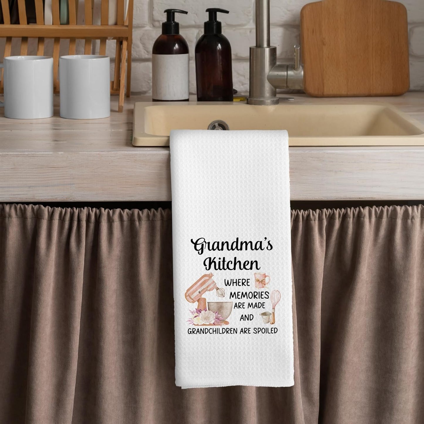 Grandma Gifts Kitchen Towels - Mothers Birthday Dish Towels Gifts from Grandkids, Best Grandma Decorative Absorbent Dishcloths Hand Towels for Bathroom Kitchen Decor 16x24 Inches