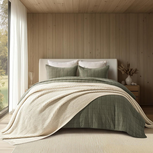 EVERGRACEHOME Chunky Chenille Knit Throw Blanket for Couch, Soft Luxurious Oversized Queen Moss Stitch Blanket for Bed, Large Cozy Farmhouse Knitted Throw for Sofa, Beige, 90" x 90"