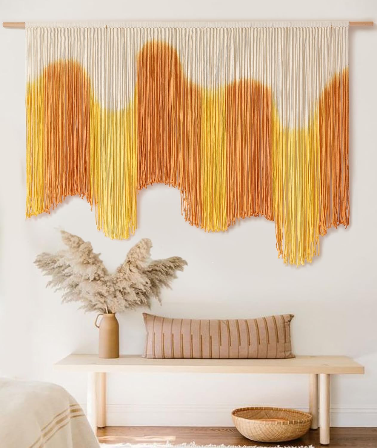 IOWER Macrame Wall Hanging Yellow Dip-Dyed Large For Living Room Boho Macrame Wall Decor 59" Wx37 L