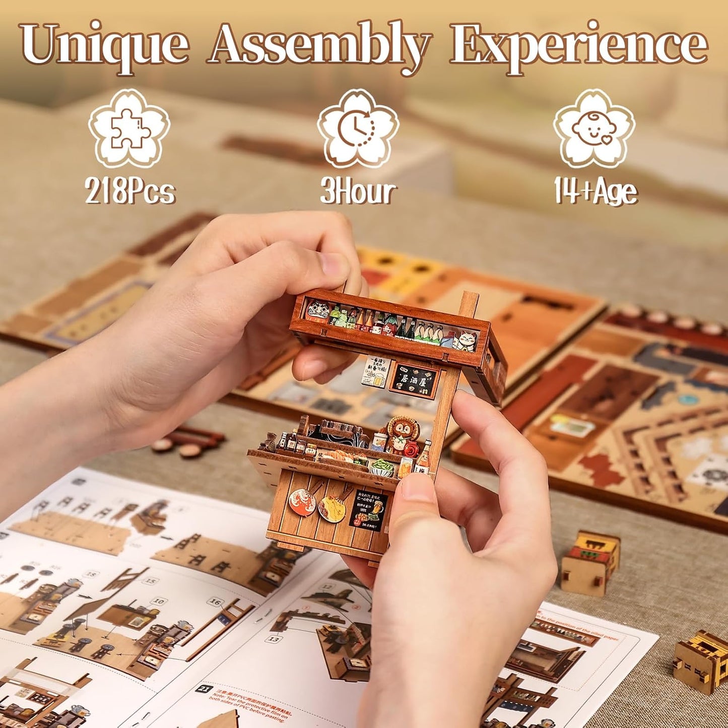 Fsolis Japanese Book Nook Kit - DIY Bookshelf Miniature Dollhouse Kit for Adults, Mini House Tiny 3D Puzzles Adult Craft Gifts for Women Teenagers Book Lovers (Izaka-ya Kurosawa)