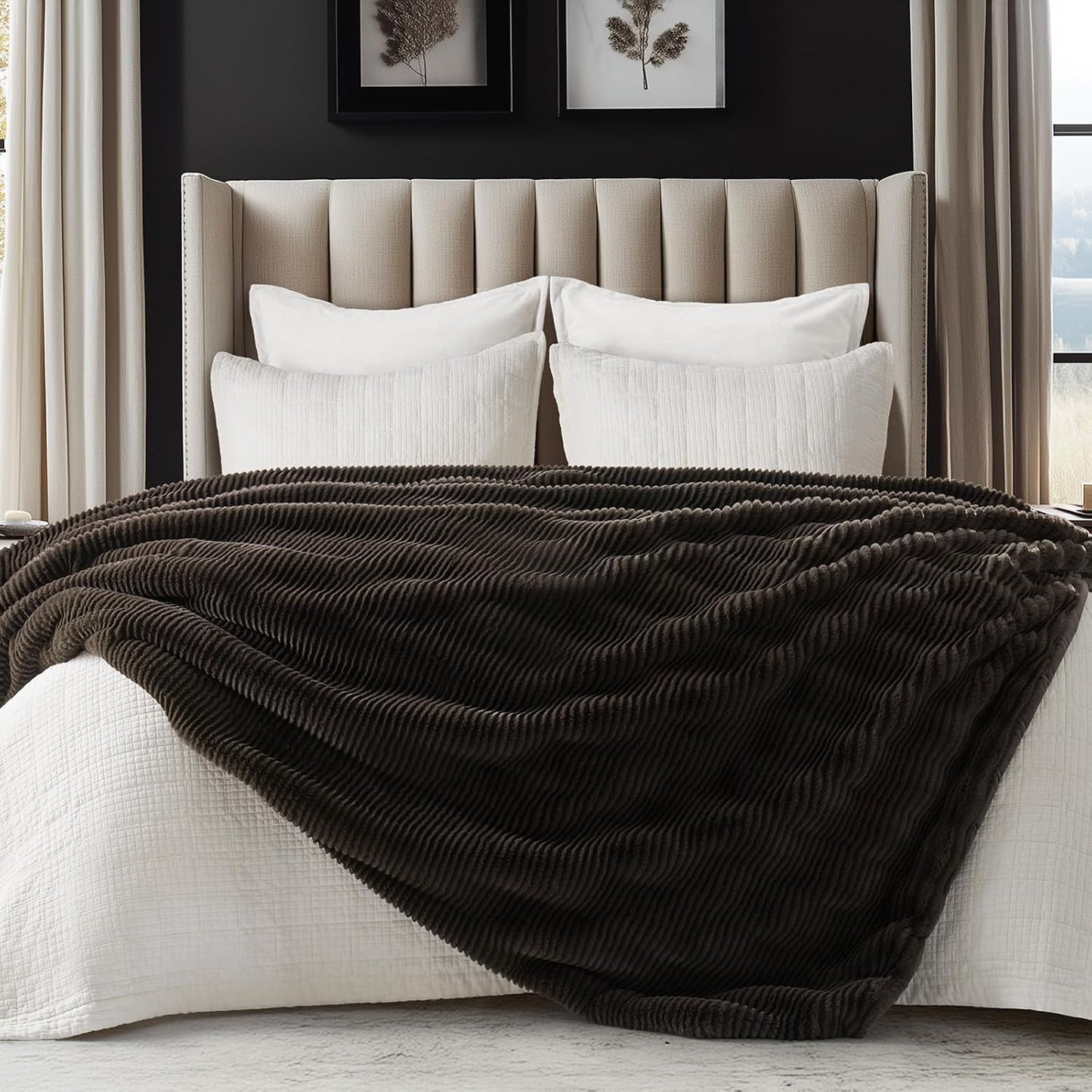 EVERGRACEHOME Ultra Soft Faux Fur Throw Blanket for Couch, Luxury Sculpted Texture Faux Rabbit Fur Blanket for Bed, Fluffy Thick Plush Warm Fuzzy Throw, 920GSM (Dark Brown, 60''x80'')