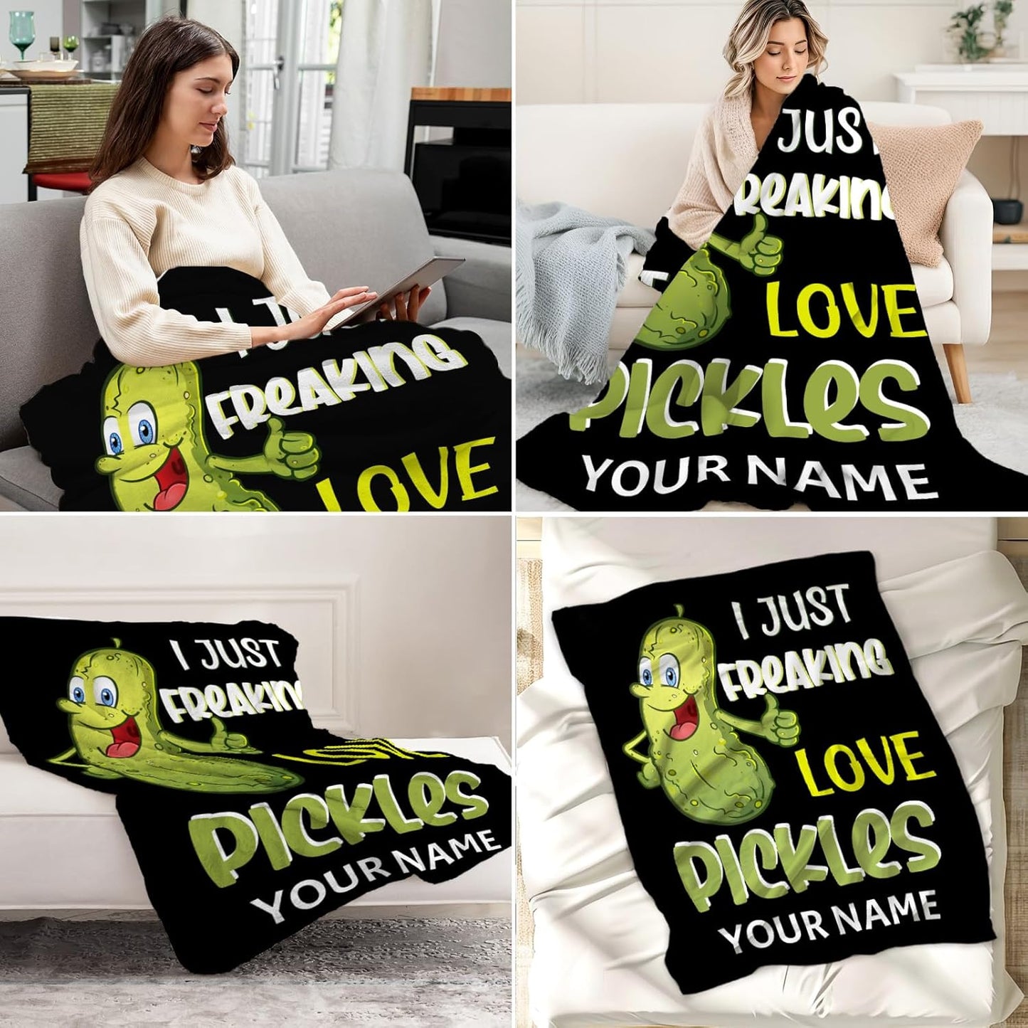 Custom Pickle Blanket for Girls - 60x80 Inches Twin Size with Name - Soft Fuzzy Plush Throws Gift - Colorful Funny Throw Blanket for Bed, Couch, Living Room