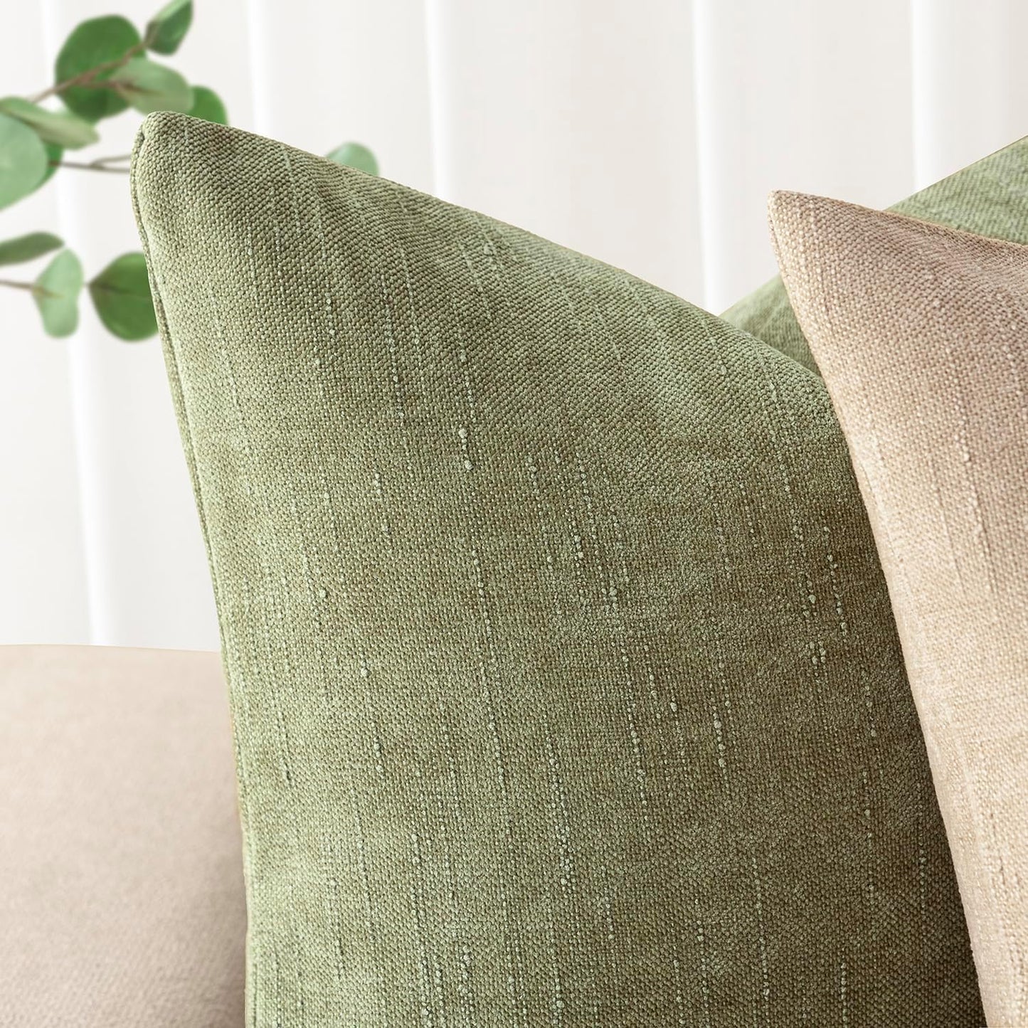 Foindtower Pack of 2 Soft Textured Chenille Throw Decorative Pillow Covers Square Accent Solid Cushion Cover Cozy Neutral Farmhouse Pillow Case for Couch Sofa Bedroom Living Room 22x22 Inch,Sage Green