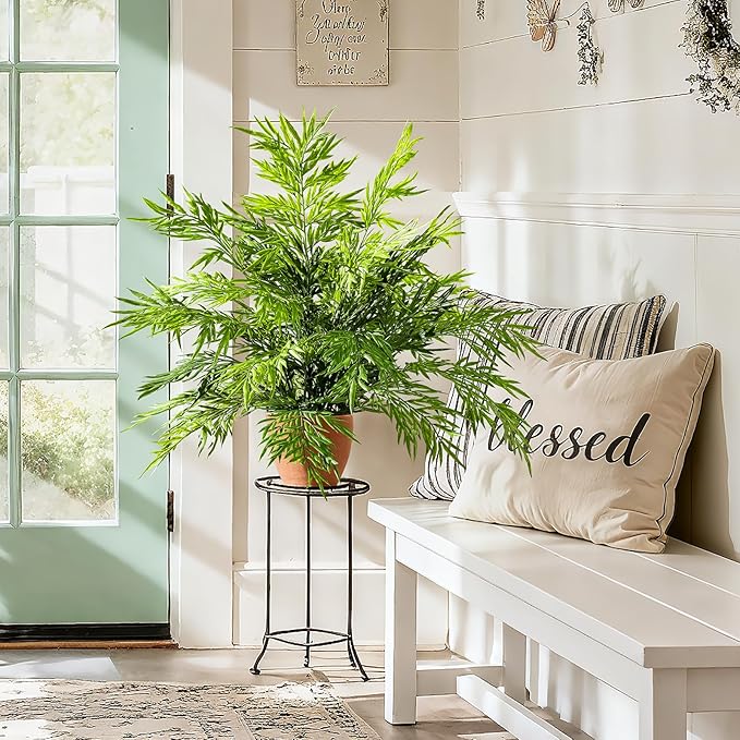 2 Pack Artificial Fern Plants in Pots Artificial Boston Ferns Potted Plants Faux Fern Bush Plant Shrubs Greenery for Outdoor Indoor Porch Patio Farmhouse Garden Living Room Office Table Decor (Type 3)