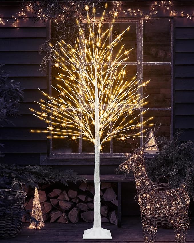 6 FT Lighted Birch Tree Artificial White Tree with 936 LED Timer Outdoor Artificial Trees for Christmas Festival Patio Home Indoor Decor