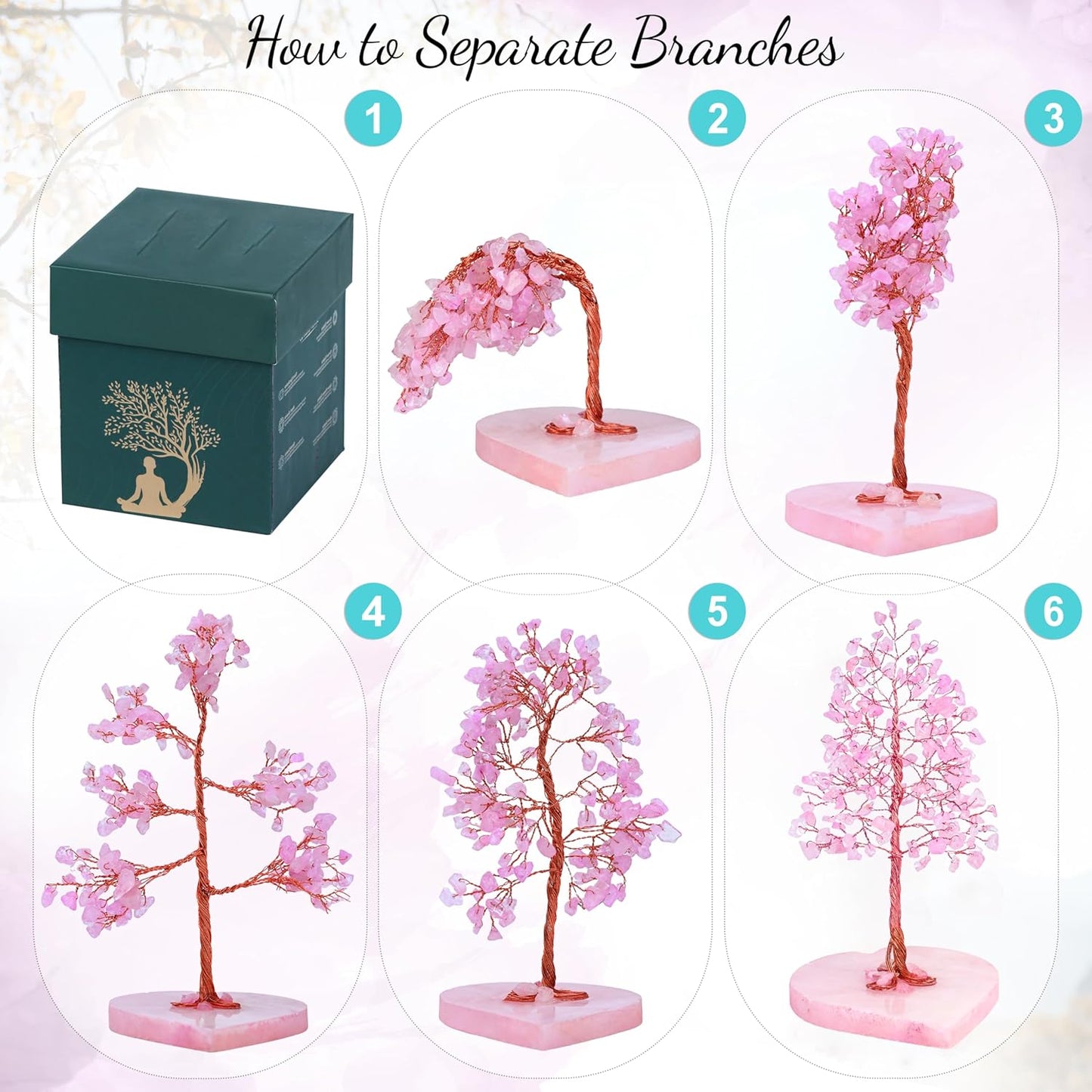 Crocon Crystal Heart Base Tree of Life Gifts for Women, Rose Quartz Healing Crystals Tree Brings Positive Energy, Good Luck, Money, Feng Shui Home & Office Desk Decor, for Mom & Wife Present