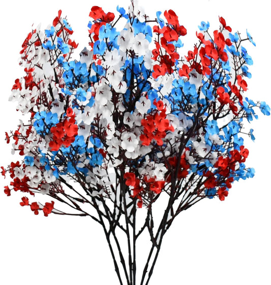 Mandy's Red White Blue Artificial Baby’s Breath Flowers 6 Bundles Silk Gypsophila with Bendable Stems for Fall Centerpiece Wedding Decor and Table Arrangements