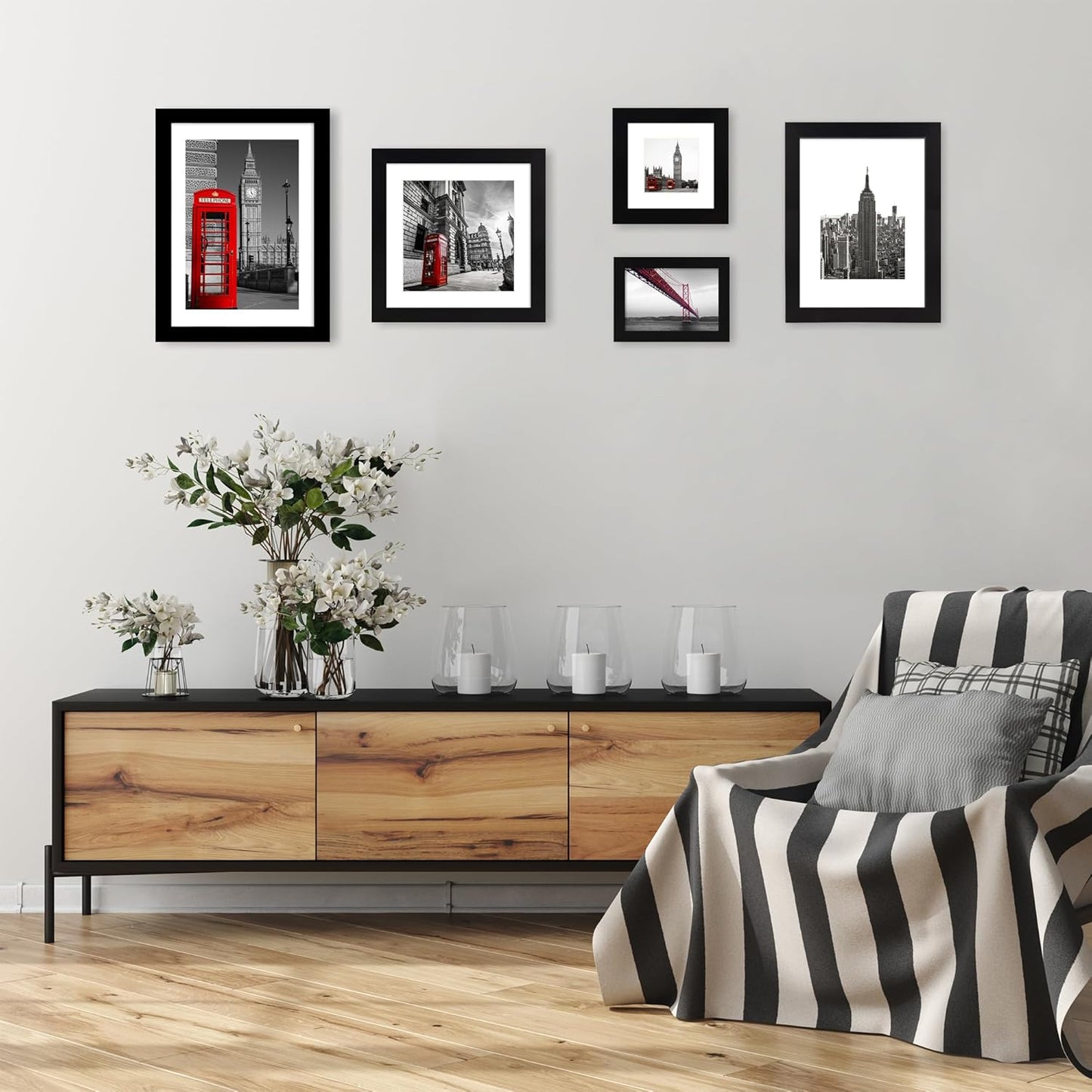 iRahmen 10x14 Picture Frame Set of 2 with Tempered Glass, Black Wood Photo Frames Display 8x12 Picture with Mat or 10 x 14 Without Mat for Horizontal or Vertical Wall Mounting