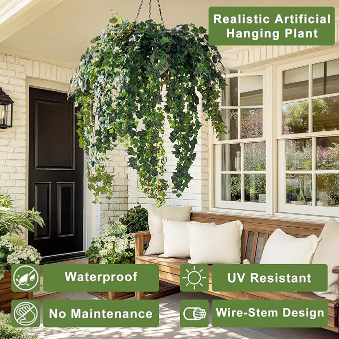 2PCS Fake Plants Decor,Artificial Morning Glory for Home Decor Indoor,Fake Ivy Plants Realistic Faux Plants Indoor for Home Living Room Bedroom Office Decoration