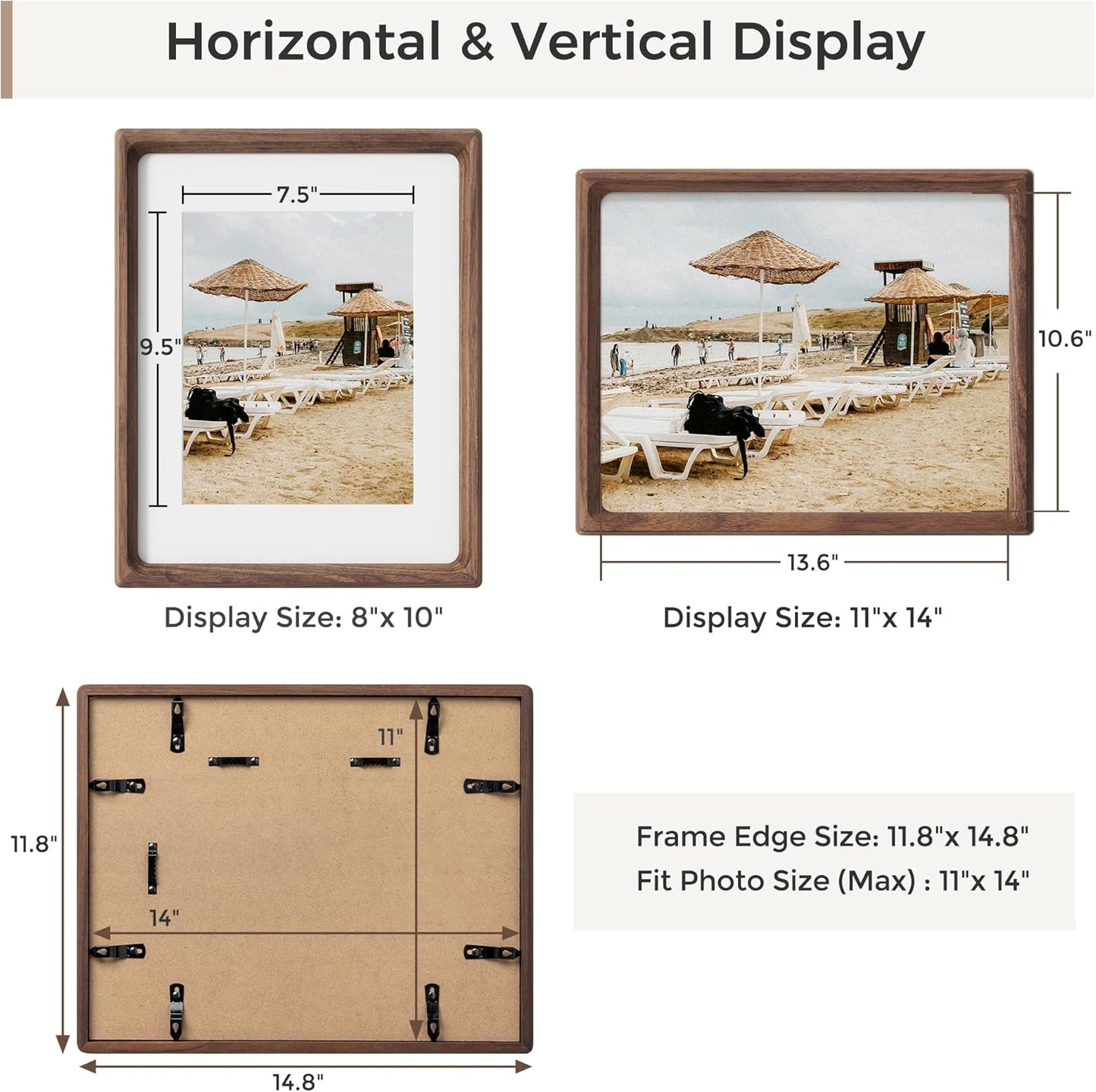 Heimlove 11x14 Picture Frames Natural Walnut,Original Wood Hand Make Crafted Diploma Frame with Mat to 8x10 Graduation Picture Display,Family Picture,Wedding Picture,Photo,Certificate Wall Mounted