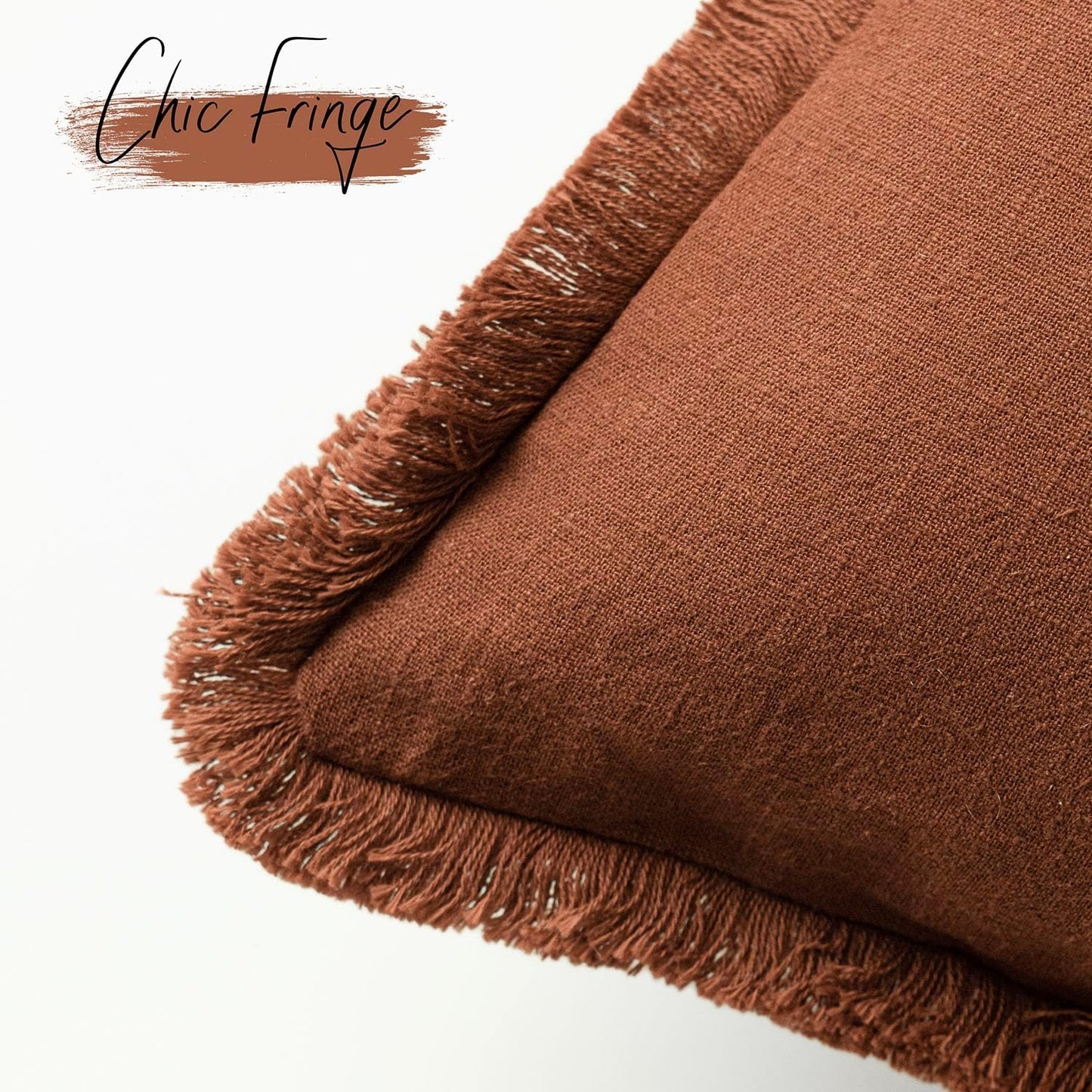 Foindtower Decorative Linen Fringe Lumbar Throw Pillow Covers Boho Farmhouse Cushion Cover with Tassel Soft Accent Pillowcase for Sofa Bed Living Room Home Decor, 12×20 Inch, 1PC,Fall Rust Orange